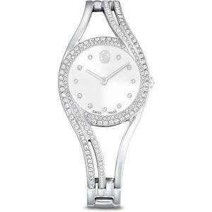 Swarovski Hyperbola Armreifuhr, Silberfarbene, Analoge Armbanduhr im Edelstahl-Design mit 176 Klaren Kristallen im Princess- und Rundschliff, Armbandlänge 13.3-18.7 cm, Armbandbreite 1.1 cm Swarovski Hyperbola Armreifuhr, Silberfarbene, Analoge Armbanduhr im Edelstahl-Design mit 176 Klaren Kristallen im Princess- und Rundschliff, Armbandlänge 13.3-18.7 cm, Armbandbreite 1.1 cm