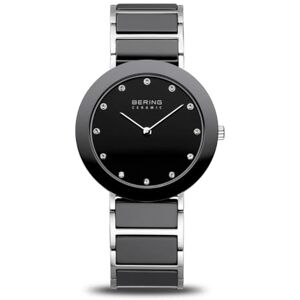 BERING Damen Quarz Uhr Armbanduhr 35 mm silbernes Edelstahlgehäuse und schwarzes Zifferblatt Edelstahlband mit Keramikelementen 3 ATM 11435-749 BERING Damen Quarz Uhr Armbanduhr 35 mm silbernes Edelstahlgehäuse und schwarzes Zifferblatt Edelstahlband mit Keramikelementen 3 ATM 11435-749