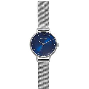 Skagen Anita Lille Uhr für Damen, Quarzwerk mit Edelstahl- oder Lederarmband, Silberton und Blau, 30MM Skagen Anita Lille Uhr für Damen, Quarzwerk mit Edelstahl- oder Lederarmband, Silberton und Blau, 30MM