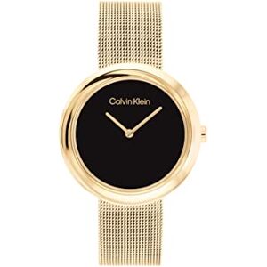 Calvin Analog Quarzuhr für Damen Kollektion Twisted Bezel mit Goldfarben Edelstahl-Mesh-Gliederarmband 25200012 Calvin Analog Quarzuhr für Damen Kollektion Twisted Bezel mit Goldfarben Edelstahl-Mesh-Gliederarmband 25200012