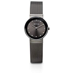 BERING Damen Quarz Uhr Armbanduhr 26 mm graues Edelstahlgehäuse und schwarzes Zifferblatt Milanaisearmband Saphierglas 5 ATM 10126-077 BERING Damen Quarz Uhr Armbanduhr 26 mm graues Edelstahlgehäuse und schwarzes Zifferblatt Milanaisearmband Saphierglas 5 ATM 10126-077