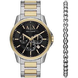 Giorgio Armani Silver Tone Watch for Men, Quarz-Chronographenwerk und 44mm Gehäusegröße mit Edelstahlarmband, Set in Silber- und Goldton Giorgio Armani Silver Tone Watch for Men, Quarz-Chronographenwerk und 44mm Gehäusegröße mit Edelstahlarmband, Set in Silber- und Goldton