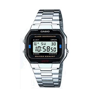 Casio Unisex Quartz Armbanduhr, 35.00mm Gehäusegröße mit LCD digital Zifferblatt und Silber Metallarmband Armband A163WA-1QES Casio Unisex Quartz Armbanduhr, 35.00mm Gehäusegröße mit LCD digital Zifferblatt und Silber Metallarmband Armband A163WA-1QES