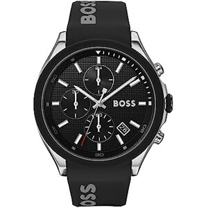 Boss Herren 44 mm Chronograph Quarz Uhr Velocity Kollektion mit Schwarzem Texturiertem Zifferblatt, Schwarzem Silikonarmband, Datumsfunktion, 3 Sub-Dials, 5ATM Wasserresistenz 1513716 Boss Herren 44 mm Chronograph Quarz Uhr Velocity Kollektion mit Schwarzem Texturiertem Zifferblatt, Schwarzem Silikonarmband, Datumsfunktion, 3 Sub-Dials, 5ATM Wasserresistenz 1513716