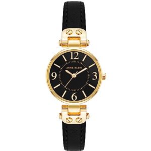 Anne Klein Women's Leather Strap Watch Black/Gold Anne Klein Women's Leather Strap Watch Black/Gold