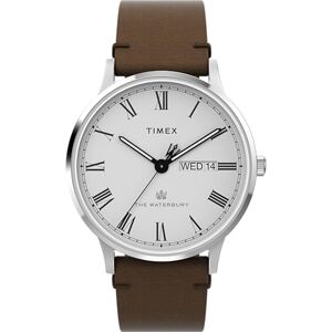 Timex Orologio da Uomo Waterbury da 40 mm, Cinturino in Pelle Marrone, Quadrante Bianco, Cassa in Acciaio INOX, TW2Y29500 Timex Orologio da Uomo Waterbury da 40 mm, Cinturino in Pelle Marrone, Quadrante Bianco, Cassa in Acciaio INOX, TW2Y29500