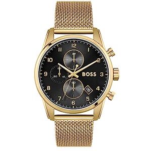 Boss Chronograph Quarz Uhr für Herren Kollektion SKYMASTER mit Goldfarben Edelstahl-Mesh-Gliederarmband 1513838 Boss Chronograph Quarz Uhr für Herren Kollektion SKYMASTER mit Goldfarben Edelstahl-Mesh-Gliederarmband 1513838