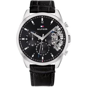 Tommy Hilfiger Multi Zifferblatt Quarz Uhr für Herren mit Schwarzes Lederarmband 1710449 Tommy Hilfiger Multi Zifferblatt Quarz Uhr für Herren mit Schwarzes Lederarmband 1710449