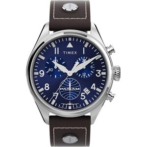 Timex Chronograph Herren-Armbanduhr, 42 mm, braunes, zweiteiliges Lederarmband, blaues Zifferblatt, Edelstahlgehäuse TWG030000 Timex Chronograph Herren-Armbanduhr, 42 mm, braunes, zweiteiliges Lederarmband, blaues Zifferblatt, Edelstahlgehäuse TWG030000