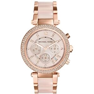 Michael Kors MK5896 Parker Chronograph Uhr Damenuhr Edelstahl 100m Analog Chrono Datum rosé Puder Zirkonia weiß Michael Kors MK5896 Parker Chronograph Uhr Damenuhr Edelstahl 100m Analog Chrono Datum rosé Puder Zirkonia weiß