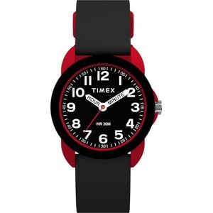 Timex Time Machines Kinderuhr, 30 mm, schwarzes Silikonarmband, schwarzes Zifferblatt, rotes Gehäuse TW2W91900 Timex Time Machines Kinderuhr, 30 mm, schwarzes Silikonarmband, schwarzes Zifferblatt, rotes Gehäuse TW2W91900