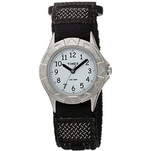 Timex Kids 28mm Uhr Silber-Ton Gehäuse mit Weißem Zifferblatt und Schwarzem Stoffband T79051 Timex Kids 28mm Uhr Silber-Ton Gehäuse mit Weißem Zifferblatt und Schwarzem Stoffband T79051
