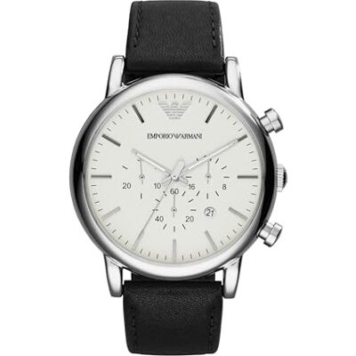 Giorgio Armani Watch For Men, Chronograph Movement and 46mm Case Size with Stainless steel, Leather or Silicone strap Off-White und Silberton , 46MM Giorgio Armani Watch For Men, Chronograph Movement and 46mm Case Size with Stainless steel, Leather or Silicone strap Off-White und Silberton , 46MM