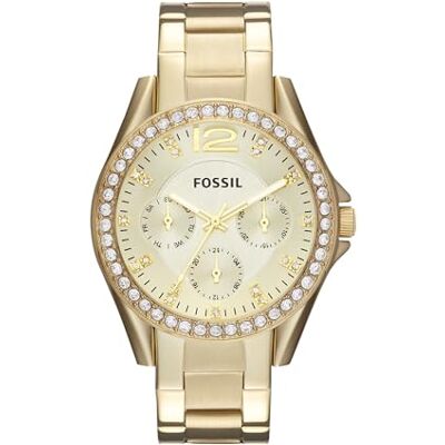 Fossil Riley Armbanduhr für Damen Quarz Chronograph Uhrwerk mit Edelstahl oder Lederband Fossil Riley Armbanduhr für Damen Quarz Chronograph Uhrwerk mit Edelstahl oder Lederband