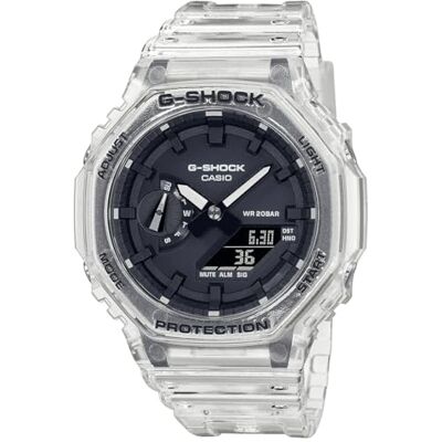 Casio Herren Quartz Armbanduhr, 48.00mm Gehäusegröße mit schwarz digital Zifferblatt und transparent Plastic/Resin Bracelet Armband GA-2100SKE-7AER Casio Herren Quartz Armbanduhr, 48.00mm Gehäusegröße mit schwarz digital Zifferblatt und transparent Plastic/Resin Bracelet Armband GA-2100SKE-7AER
