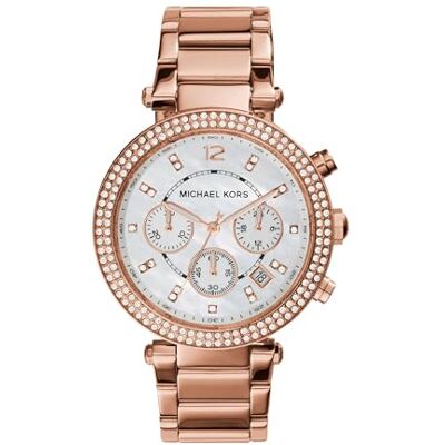 Michael Kors Parker Watch für Damen, Quarz-Chronographenwerk mit Edelstahl- oder PVC-Armband Michael Kors Parker Watch für Damen, Quarz-Chronographenwerk mit Edelstahl- oder PVC-Armband