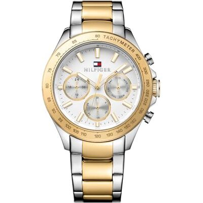 Tommy Hilfiger Herren Multifunktionsquarz-Uhr 45,5 mm, Weißes Zifferblatt, Bicolor Edelstahlarmband mit Gold-Ionenplattierung (IP), 3 Sub-Dials, 5ATM Wasserdicht 1791226 Tommy Hilfiger Herren Multifunktionsquarz-Uhr 45,5 mm, Weißes Zifferblatt, Bicolor Edelstahlarmband mit Gold-Ionenplattierung (IP), 3 Sub-Dials, 5ATM Wasserdicht 1791226