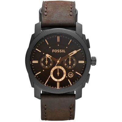 Fossil Machine Uhr für Herren, 42mm Quarz-Chronographenwerk mit Edelstahl- oder Lederarmband Fossil Machine Uhr für Herren, 42mm Quarz-Chronographenwerk mit Edelstahl- oder Lederarmband