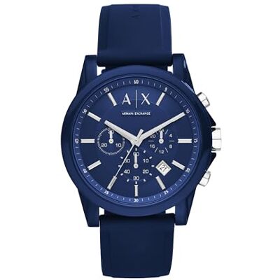Giorgio Armani Watch for Men, Quarz-Chronographenwerk und 44mm Gehäusegröße mit Silikonarmband Giorgio Armani Watch for Men, Quarz-Chronographenwerk und 44mm Gehäusegröße mit Silikonarmband