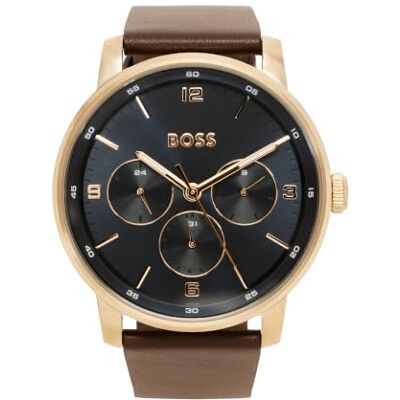 Boss Multi Zifferblatt Quarz Uhr für Herren Kollektion Contender mit Schwarzem oder Braunem Lederarmband Boss Multi Zifferblatt Quarz Uhr für Herren Kollektion Contender mit Schwarzem oder Braunem Lederarmband