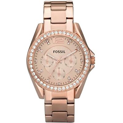 Fossil Riley Armbanduhr für Damen Quarz Chronograph Uhrwerk mit Edelstahl oder Lederband Fossil Riley Armbanduhr für Damen Quarz Chronograph Uhrwerk mit Edelstahl oder Lederband