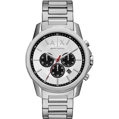 Giorgio Armani Silver Tone Watch for Men, Quarz-Chronographenwerk und 44mm Gehäusegröße mit Edelstahlarmband Giorgio Armani Silver Tone Watch for Men, Quarz-Chronographenwerk und 44mm Gehäusegröße mit Edelstahlarmband