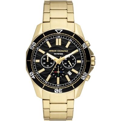 Giorgio Armani Gold Tone Watch for Men, Quartz Chronograph Movement and 44mm Case Size with Stainless Steel Strap Giorgio Armani Gold Tone Watch for Men, Quartz Chronograph Movement and 44mm Case Size with Stainless Steel Strap