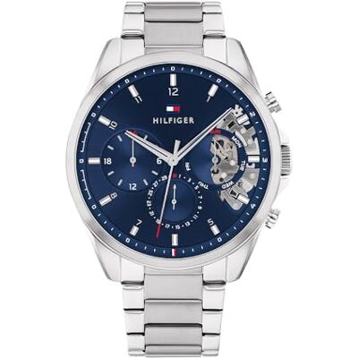 Tommy Hilfiger Multi Zifferblatt Quarz Uhr für Herren mit Silbernes Edelstahl-Mesh-Gliederarmband und Lederarmband Tommy Hilfiger Multi Zifferblatt Quarz Uhr für Herren mit Silbernes Edelstahl-Mesh-Gliederarmband und Lederarmband