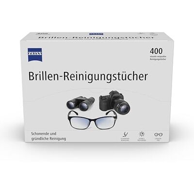 Zeiss Brillen-Reinigungstücher mit Alkohol 400 Stück zur schonenden & gründlichen Reinigung Ihrer Brillengläser jedes Tuch einzeln verpackt ideal für unterwegs oder auf Reisen Zeiss Brillen-Reinigungstücher mit Alkohol 400 Stück zur schonenden & gründlichen Reinigung Ihrer Brillengläser jedes Tuch einzeln verpackt ideal für unterwegs oder auf Reisen