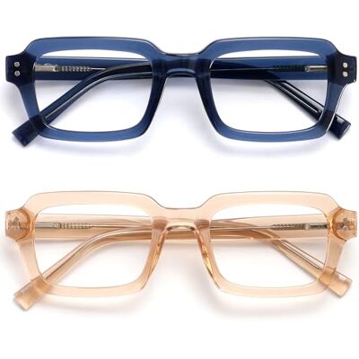 OPULIZE EDG Blaulichtfilter Lesebrille für Damen Herren, Entspiegelt Blendfreie UV400-Schutz Federscharnier Anti-Müdigkeit, Rechteckiger Rahmen, Computerbrillen Gaming, 2er-Pack Blau Rosa +2,00 OPULIZE EDG Blaulichtfilter Lesebrille für Damen Herren, Entspiegelt Blendfreie UV400-Schutz Federscharnier Anti-Müdigkeit, Rechteckiger Rahmen, Computerbrillen Gaming, 2er-Pack Blau Rosa +2,00
