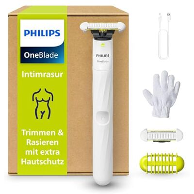 Philips OneBlade Intimate, Intimrasur, Trimmen & Rasieren mit extra Hautschutz, Für eine gründliche und angenehme Rasur – ohne komplett glatt zu rasieren, Modell QP1924/28 Philips OneBlade Intimate, Intimrasur, Trimmen & Rasieren mit extra Hautschutz, Für eine gründliche und angenehme Rasur – ohne komplett glatt zu rasieren, Modell QP1924/28