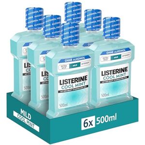 Listerine Cool Mint Mild 6 x 500 ml, antibakterielle Mundspülung mit ätherischen Ölen und ohne Alkohol, mildes Mundwasser bekämpft wirksam Bakterien, optimale Ergänzung zur täglichen Zahnpflege Listerine Cool Mint Mild 6 x 500 ml, antibakterielle Mundspülung mit ätherischen Ölen und ohne Alkohol, mildes Mundwasser bekämpft wirksam Bakterien, optimale Ergänzung zur täglichen Zahnpflege