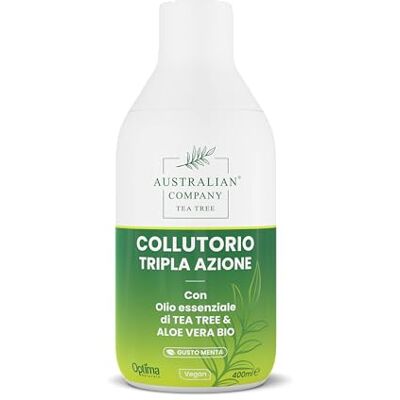 Australian Company Tea Tree Optima Naturals Triple Action Mundwasser mit Teebaumöl und Bio-Aloe Vera, hilft Mundhöhle sauber zu halten und Zahnsteinbildung zu verhindern, Minzgeschmack Australian Company Tea Tree Optima Naturals Triple Action Mundwasser mit Teebaumöl und Bio-Aloe Vera, hilft Mundhöhle sauber zu halten und Zahnsteinbildung zu verhindern, Minzgeschmack