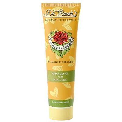 Dr. Bauer's Homeo & Pathie Zahnpasta Romantic Dreamer – Vegane Zahncreme ohne Menthol & SLS, Zahnpasta mit Hyaluron, Q10 & Vitamin B12 – Natürliche Zahnpflege mit Orangengeschmack (90ml) Dr. Bauer's Homeo & Pathie Zahnpasta Romantic Dreamer – Vegane Zahncreme ohne Menthol & SLS, Zahnpasta mit Hyaluron, Q10 & Vitamin B12 – Natürliche Zahnpflege mit Orangengeschmack (90ml)