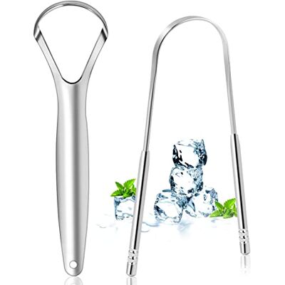 Brencco 2 Zungenreiniger Edelstahl Zungenschaber, Zungenbürste zur Mundreinigung, Recycelbar, leicht zu reinigen, Silver Brencco 2 Zungenreiniger Edelstahl Zungenschaber, Zungenbürste zur Mundreinigung, Recycelbar, leicht zu reinigen, Silver