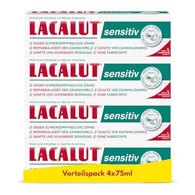 Lacalut Sensitiv Zahncreme 4er-Pack I Für eine sanfte Zahnpflege I Reduziert die Schmerzempfindlichkeit I Schützt Zähne & Zahnfleisch I 4x 75ml Lacalut Sensitiv Zahncreme 4er-Pack I Für eine sanfte Zahnpflege I Reduziert die Schmerzempfindlichkeit I Schützt Zähne & Zahnfleisch I 4x 75ml
