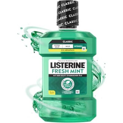 Listerine Fresh Mint Antibakterielle Mundspülung, 1000 ml Intensive Minze, alkoholfrei, für die tägliche Mundpflege Listerine Fresh Mint Antibakterielle Mundspülung, 1000 ml Intensive Minze, alkoholfrei, für die tägliche Mundpflege