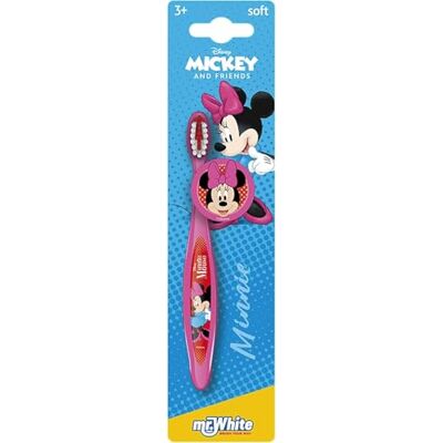 Mr White Minnie Mouse Zahnbürste mit Schutzkappe, Saugnapf, bequemem Griff und weichen Borsten für Kinder Mr White Minnie Mouse Zahnbürste mit Schutzkappe, Saugnapf, bequemem Griff und weichen Borsten für Kinder