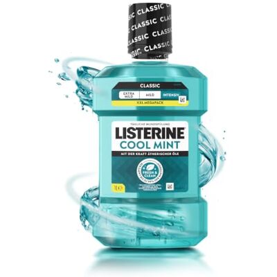 Listerine Cool Mint Intensiv Mundspülung, 1000 ml antibakterielles Mundwasser mit ätherischen Ölen, optimale Ergänzung zur täglichen Mundpflege, Geschmack mit intensiver Minze Listerine Cool Mint Intensiv Mundspülung, 1000 ml antibakterielles Mundwasser mit ätherischen Ölen, optimale Ergänzung zur täglichen Mundpflege, Geschmack mit intensiver Minze