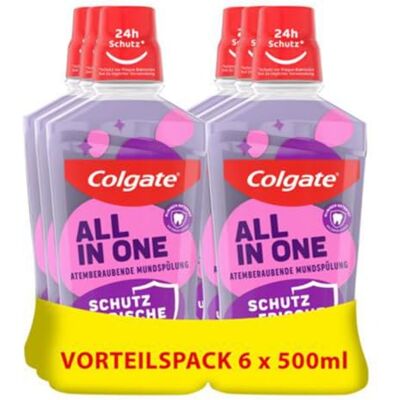 Colgate Mundspülung All In one 6x500 ml – für sofortige & anhaltende Frische und Kariesschutz – antibakterielle Mund- und Zahnreinigung ohne Alkohol** für optimalen Schutz Colgate Mundspülung All In one 6x500 ml – für sofortige & anhaltende Frische und Kariesschutz – antibakterielle Mund- und Zahnreinigung ohne Alkohol** für optimalen Schutz