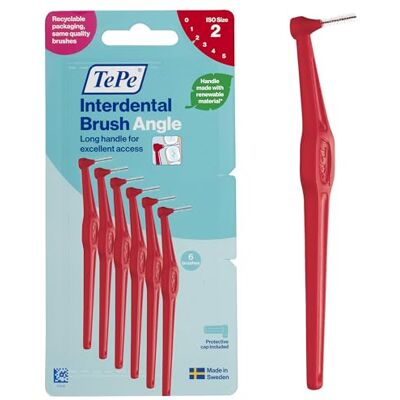 TePe Angle Interdentalbürste, Rot, 0,5 mm/ISO 2, 6 Stk., Zahnwischenraumreinigung, Plaque-Entferner für kleine Zahnlücken TePe Angle Interdentalbürste, Rot, 0,5 mm/ISO 2, 6 Stk., Zahnwischenraumreinigung, Plaque-Entferner für kleine Zahnlücken