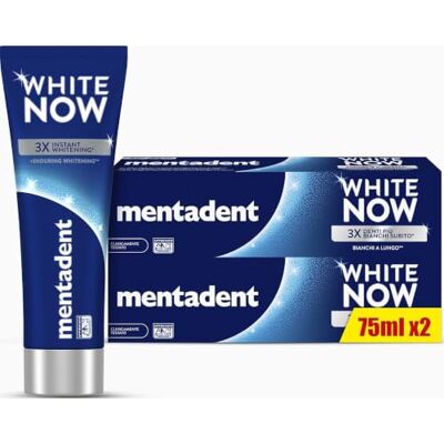 Mentadent White Now Original Zahnpasta, Aufhellende Zahnpasta mit White-Correct und Infinity Technology, 2 x 75 ml Mentadent White Now Original Zahnpasta, Aufhellende Zahnpasta mit White-Correct und Infinity Technology, 2 x 75 ml