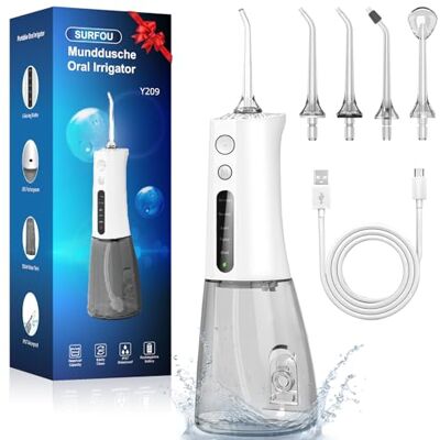 SURFOU Munddusche Kabellos Water Flosser for Teeth, Elektrische Wasserflosser für Zähne Oral Irrigator Zahndusche Wasser Zahnreiniger, Zahnzwischenraumreiniger Elektrisch Zahnseide SURFOU Munddusche Kabellos Water Flosser for Teeth, Elektrische Wasserflosser für Zähne Oral Irrigator Zahndusche Wasser Zahnreiniger, Zahnzwischenraumreiniger Elektrisch Zahnseide