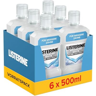 Listerine Advanced White Milder Geschmack 6x500 ml, Mundspülung zur Entfernung hartnäckiger Listerine Advanced White Milder Geschmack 6x500 ml, Mundspülung zur Entfernung hartnäckiger