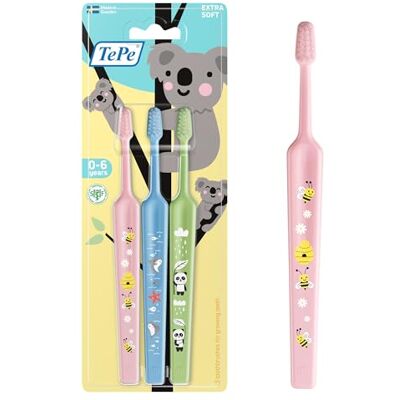 TePe Mini Zahnbürste, Extra Soft, Farblich Sortiert, 3 Stk. Kinderzahnbürste, extra weiche Borsten für eine sanfte Reinigung, vom ersten Zahn bis 6 Jahre TePe Mini Zahnbürste, Extra Soft, Farblich Sortiert, 3 Stk. Kinderzahnbürste, extra weiche Borsten für eine sanfte Reinigung, vom ersten Zahn bis 6 Jahre