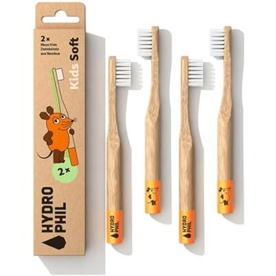 Hydrophil 4x Kinderzahnbrüsten extra weich aus Bambus, mit der Maus von "Sendung mit der Maus", Bambuszahnbürste für Kinder, runder Griff, Zahnbürste Kinder ab 3 Jahren, Kids Toothbrush Hydrophil 4x Kinderzahnbrüsten extra weich aus Bambus, mit der Maus von "Sendung mit der Maus", Bambuszahnbürste für Kinder, runder Griff, Zahnbürste Kinder ab 3 Jahren, Kids Toothbrush