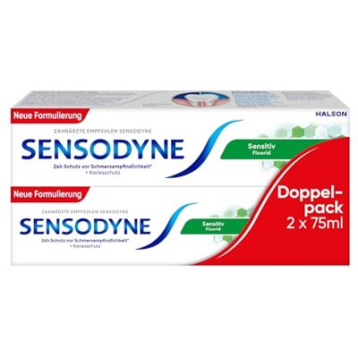 Sensodyne Sensitiv Fluorid Zahnpasta, 2x75ml, tägliche Zahncreme zum Schutz vor Karies, bei schmerzempfindlichen Zähnen Sensodyne Sensitiv Fluorid Zahnpasta, 2x75ml, tägliche Zahncreme zum Schutz vor Karies, bei schmerzempfindlichen Zähnen