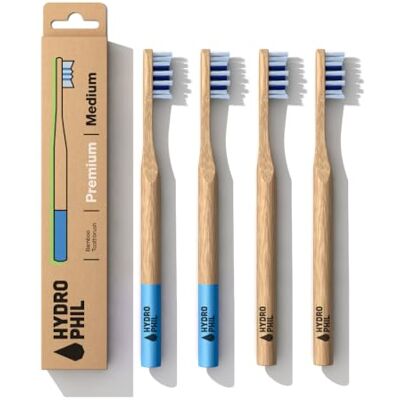 Hydrophil Premium Bambuszahnbürste Erwachsene Nachwachsende Holzzahnbürste 4er Pack (Medium, 4 Stück) Hydrophil Premium Bambuszahnbürste Erwachsene Nachwachsende Holzzahnbürste 4er Pack (Medium, 4 Stück)
