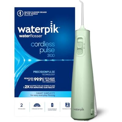 Waterpik Pulse Munddusche kabellos, Professionelle 99,9% Plaque Entfernung, 2 Intensitätsmodi, Zahnzwischenraumreiniger, 45 Sekunden Wassertankkapazität, 2x Aufsätze enthalten, mintgrün Waterpik Pulse Munddusche kabellos, Professionelle 99,9% Plaque Entfernung, 2 Intensitätsmodi, Zahnzwischenraumreiniger, 45 Sekunden Wassertankkapazität, 2x Aufsätze enthalten, mintgrün
