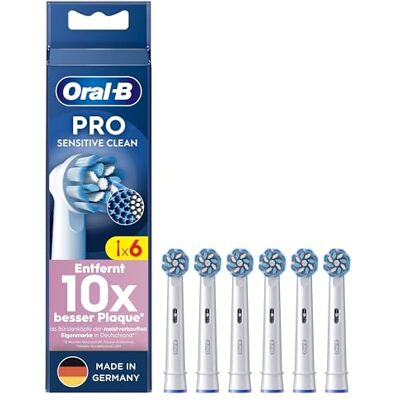Oral-B Pro Sensitive Clean – ORIGINAL Aufsteckbürsten für Elektrische Zahnbürste – Sanfte Zahnreinigung, Ersatzbürsten mit X-Förmige Borsten, Zahnbürstenaufsatz, Made in Germany – Weiß, 6 Stück Oral-B Pro Sensitive Clean – ORIGINAL Aufsteckbürsten für Elektrische Zahnbürste – Sanfte Zahnreinigung, Ersatzbürsten mit X-Förmige Borsten, Zahnbürstenaufsatz, Made in Germany – Weiß, 6 Stück